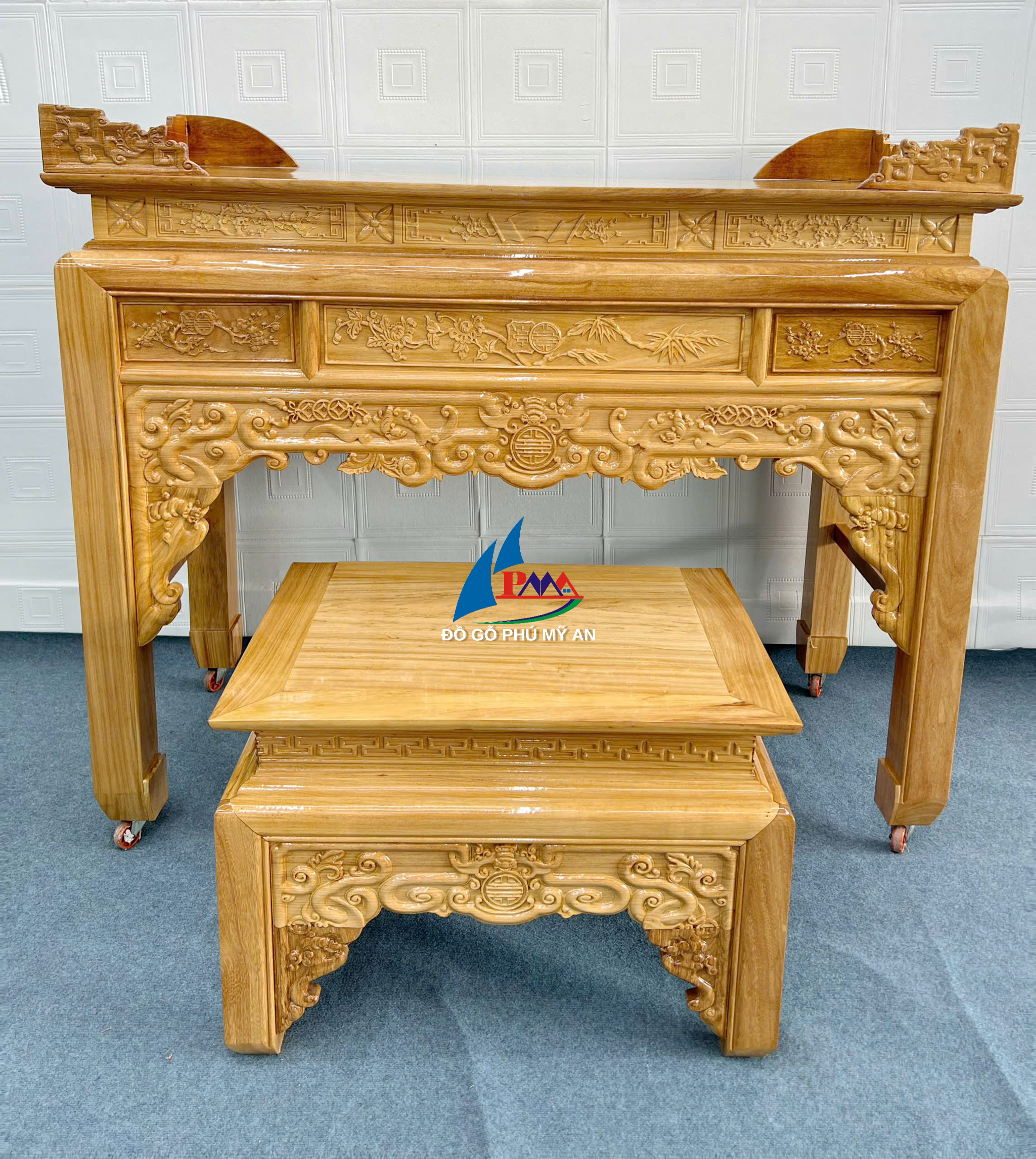 Án gian gỗ gõ mẫu dơi 1m75+ bàn cơm