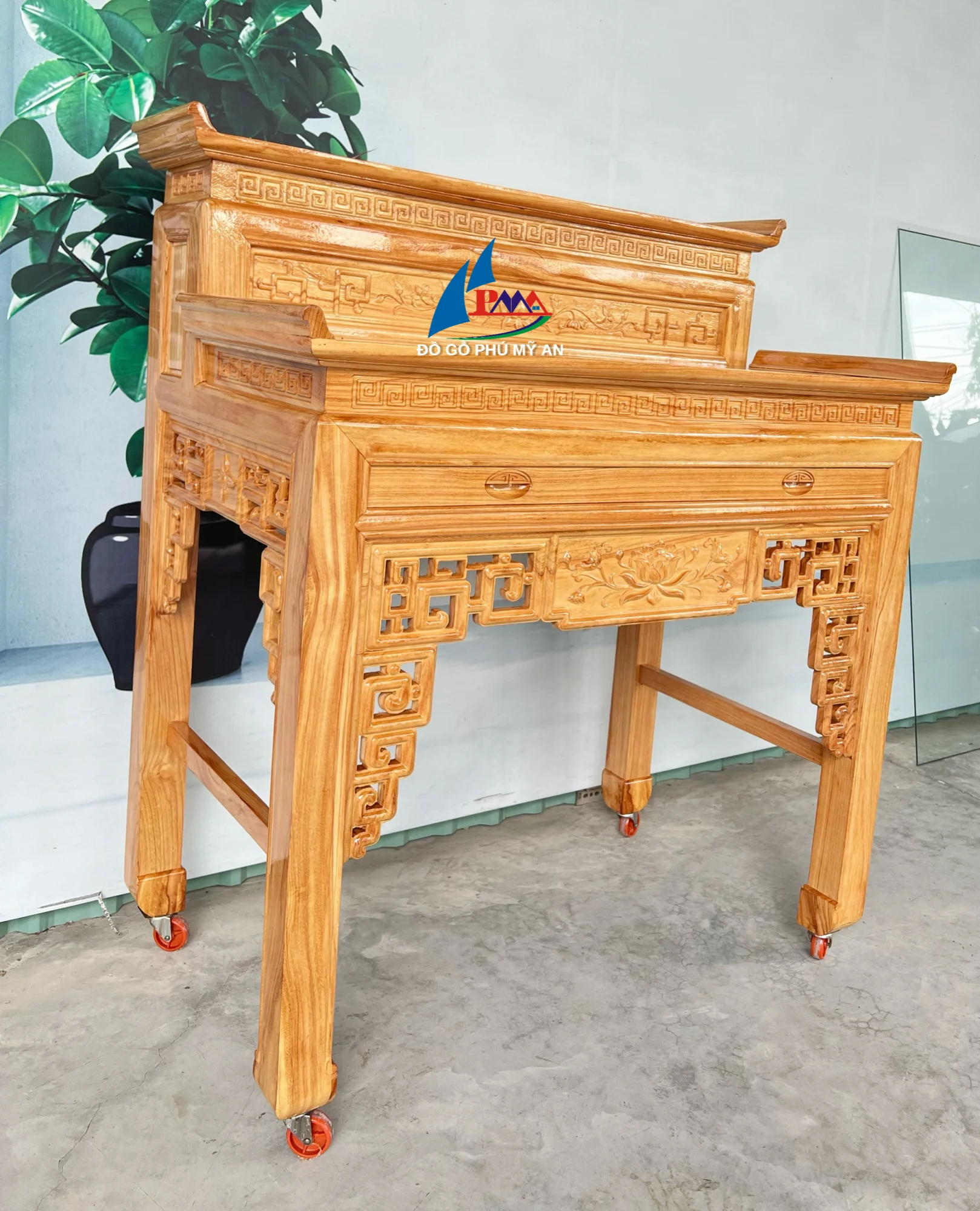 Alternative view of Án gian gỗ gõ sen lủng 1m53