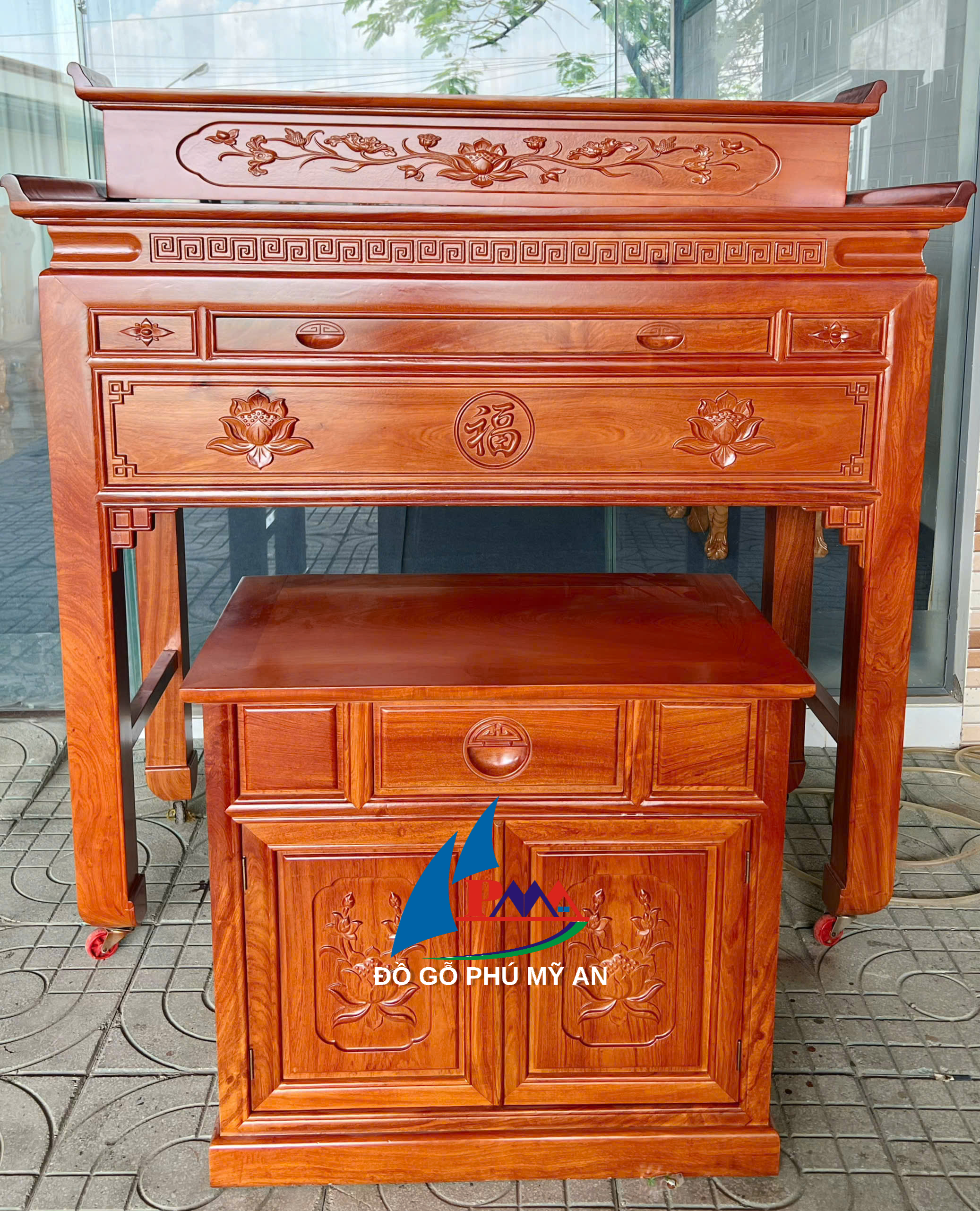 Bàn cúng chung cư hương đá 1m53+ tủ