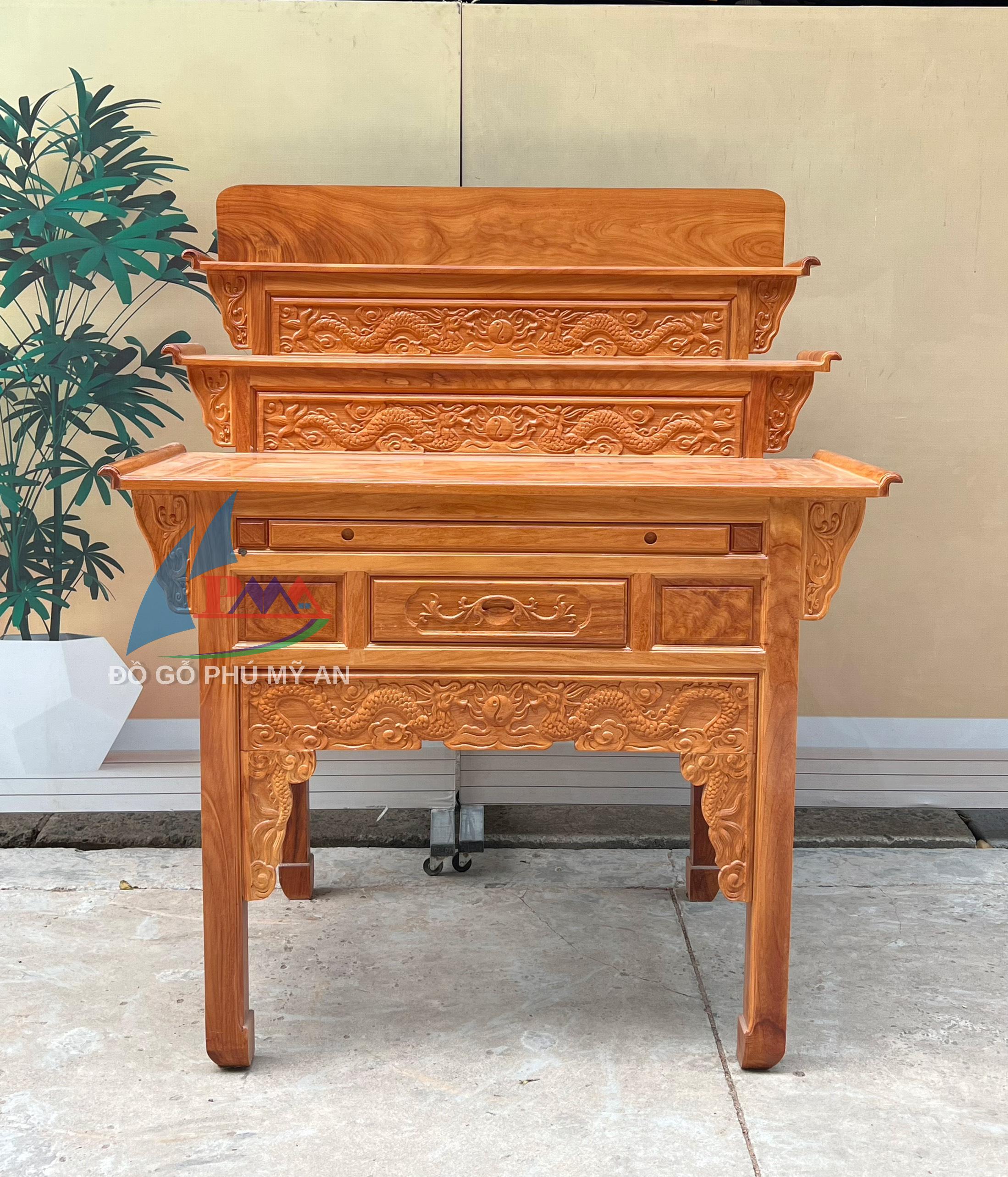 Bàn cúng gỗ gõ 3 tầng 1m37