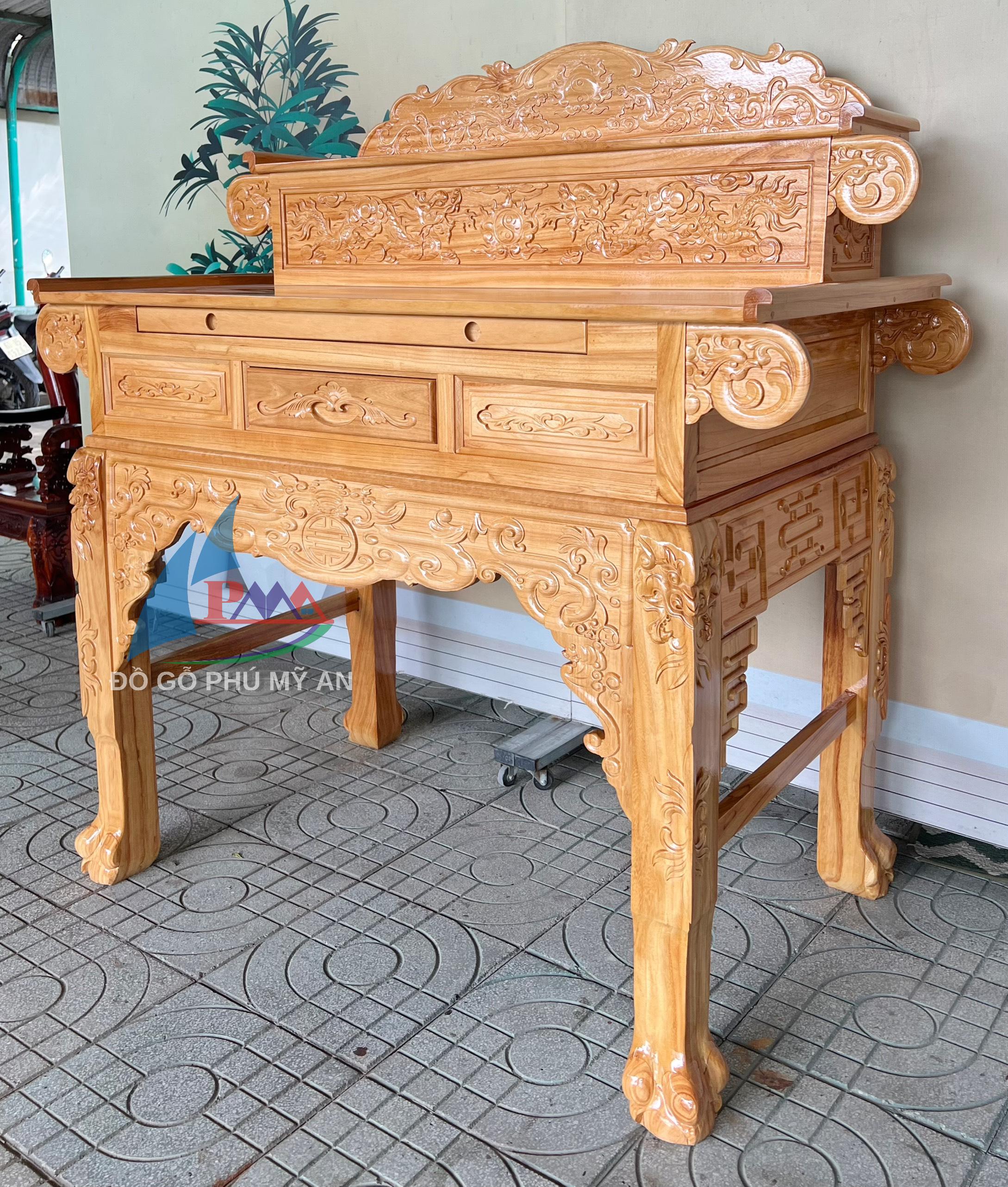 Alternative view of Bàn cúng gỗ gõ tầng 1m54 sâu 81 chân lớn