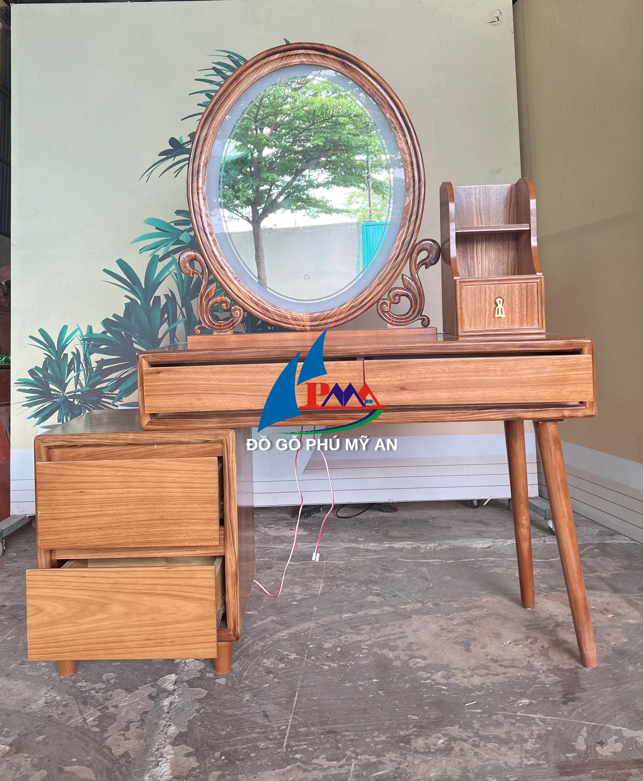 Bàn phấn hương xám 1m2 có đèn led