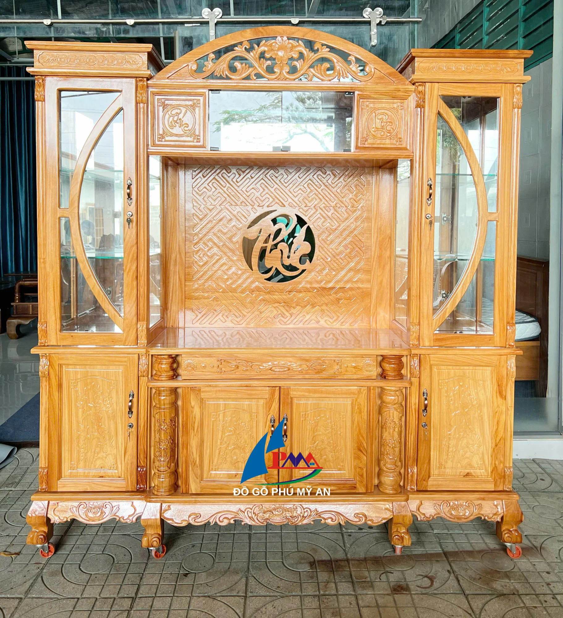 Kệ dàn gỗ gõ có chữ phúc 2m hậu bằng lăng