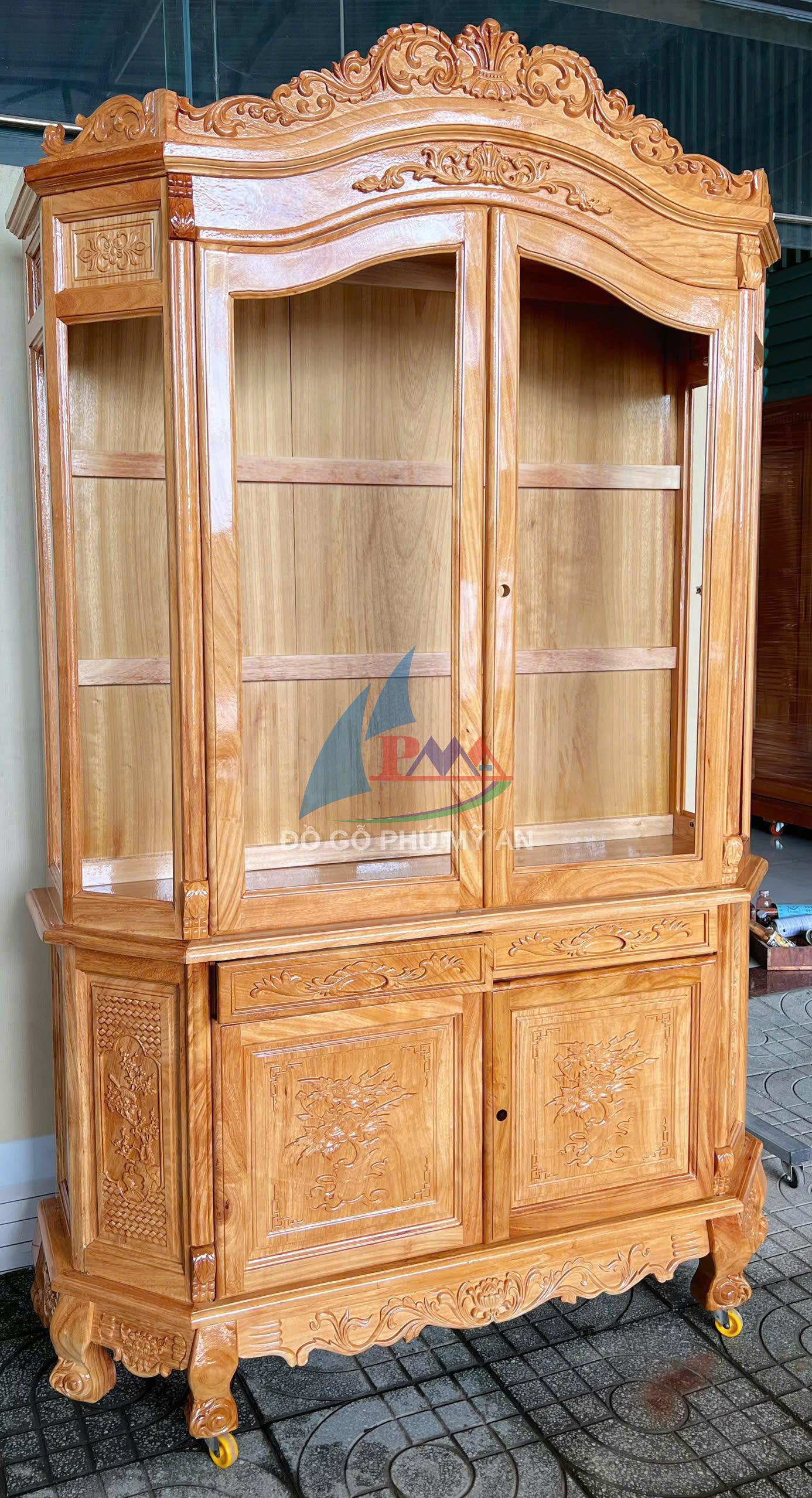 Alternative view of Tủ rượu gỗ gõ lục giác chân quỳ 1m4