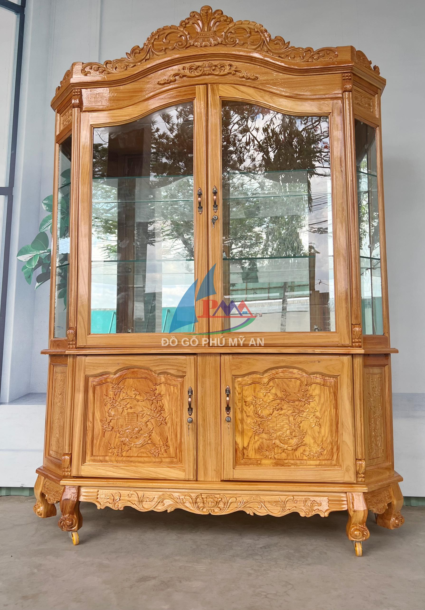 Tủ rượu gỗ gõ lục giác chân quỳ 1m6