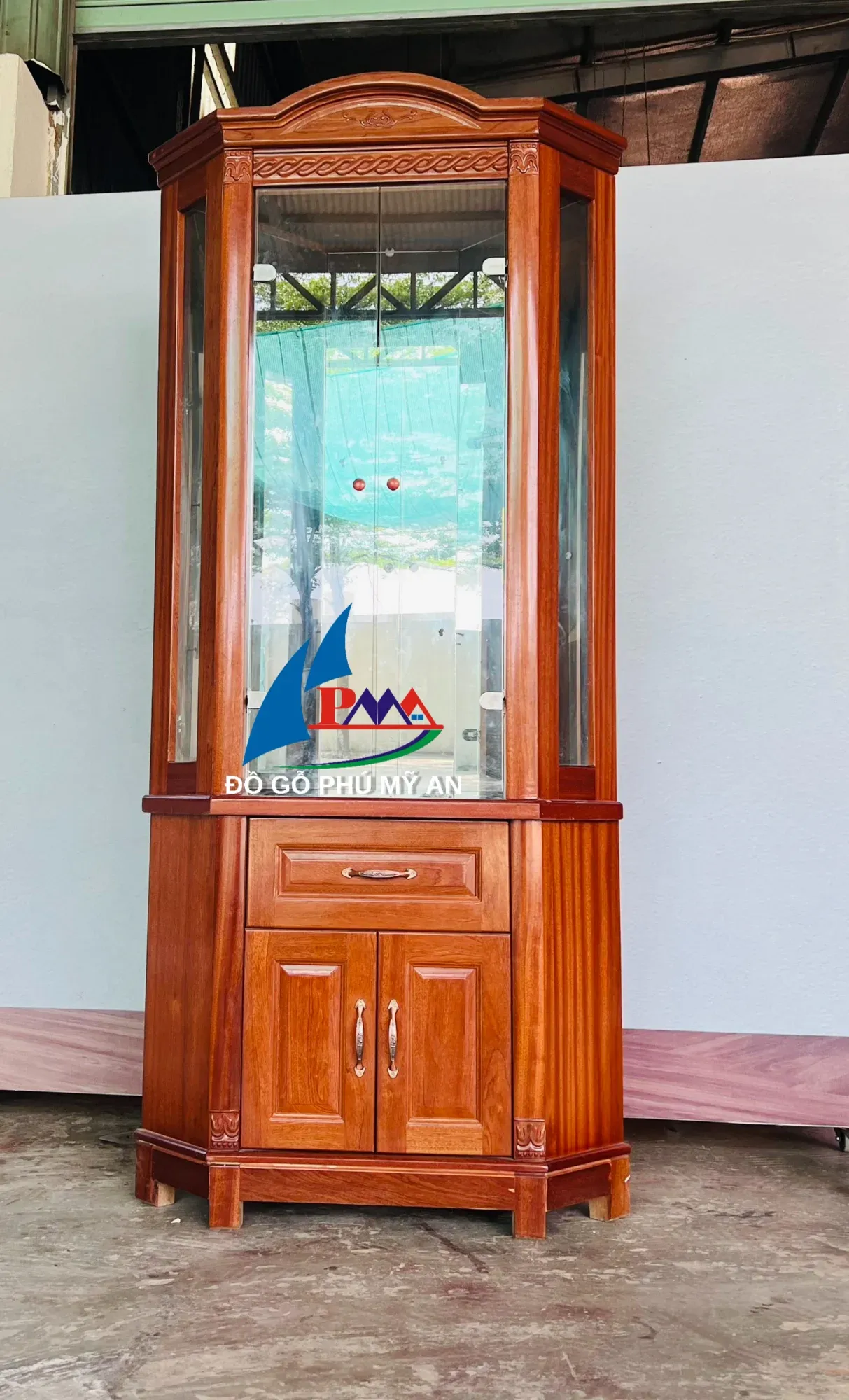 Tủ rượu gỗ xoan lục giác 1m