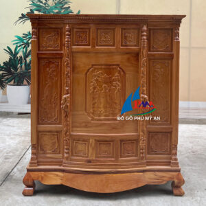 Tủ thờ gỗ gõ 4 chân chạm hậu gõ