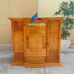 Tủ thờ gỗ gõ 6 chân chạm hậu bằng lăng