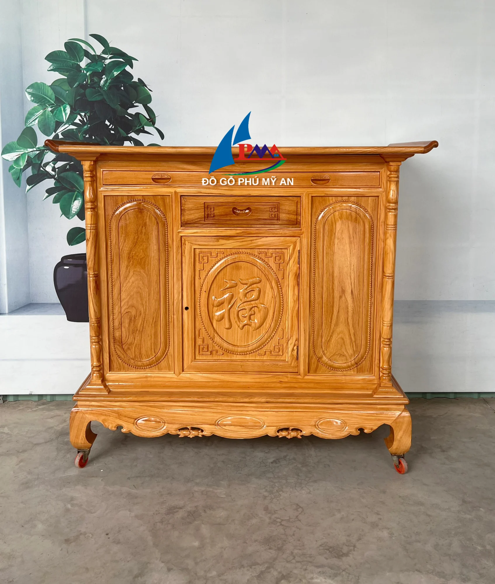 Tủ thờ gõ phẳng 1m54