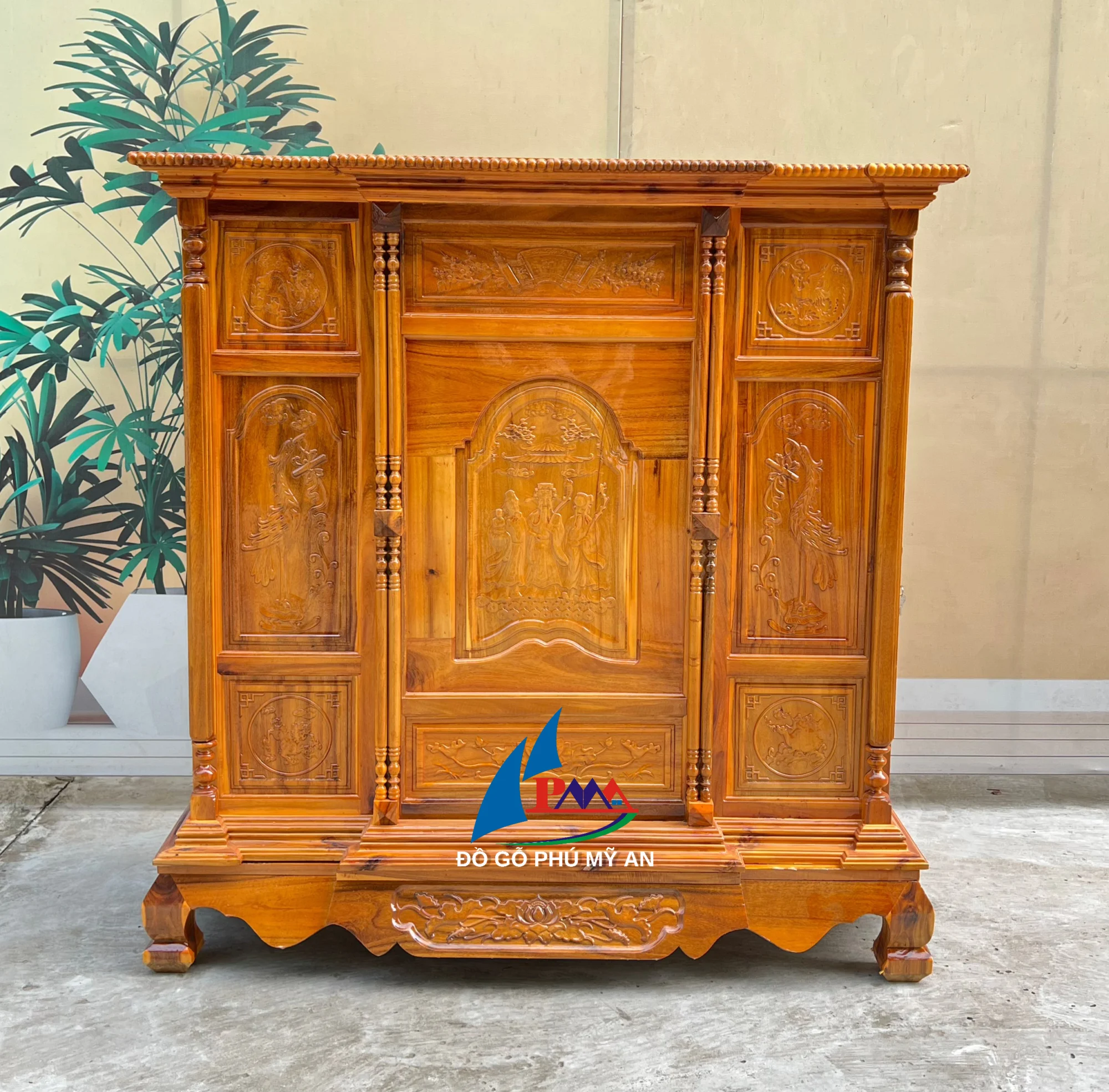 Tủ thờ tràm phẳng chạm 1m45