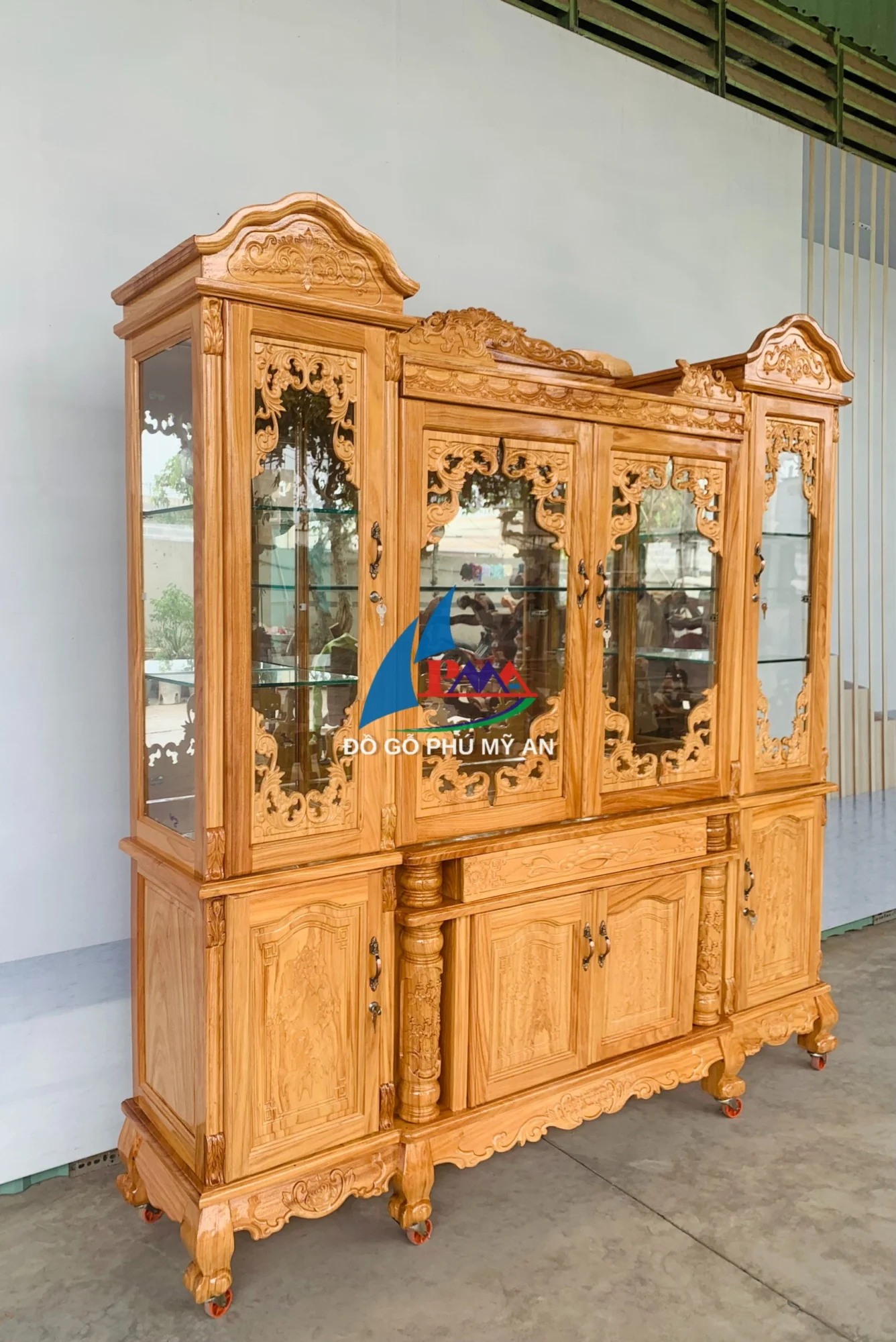 Kệ dàn gỗ gõ có cánh 2m hậu gõ