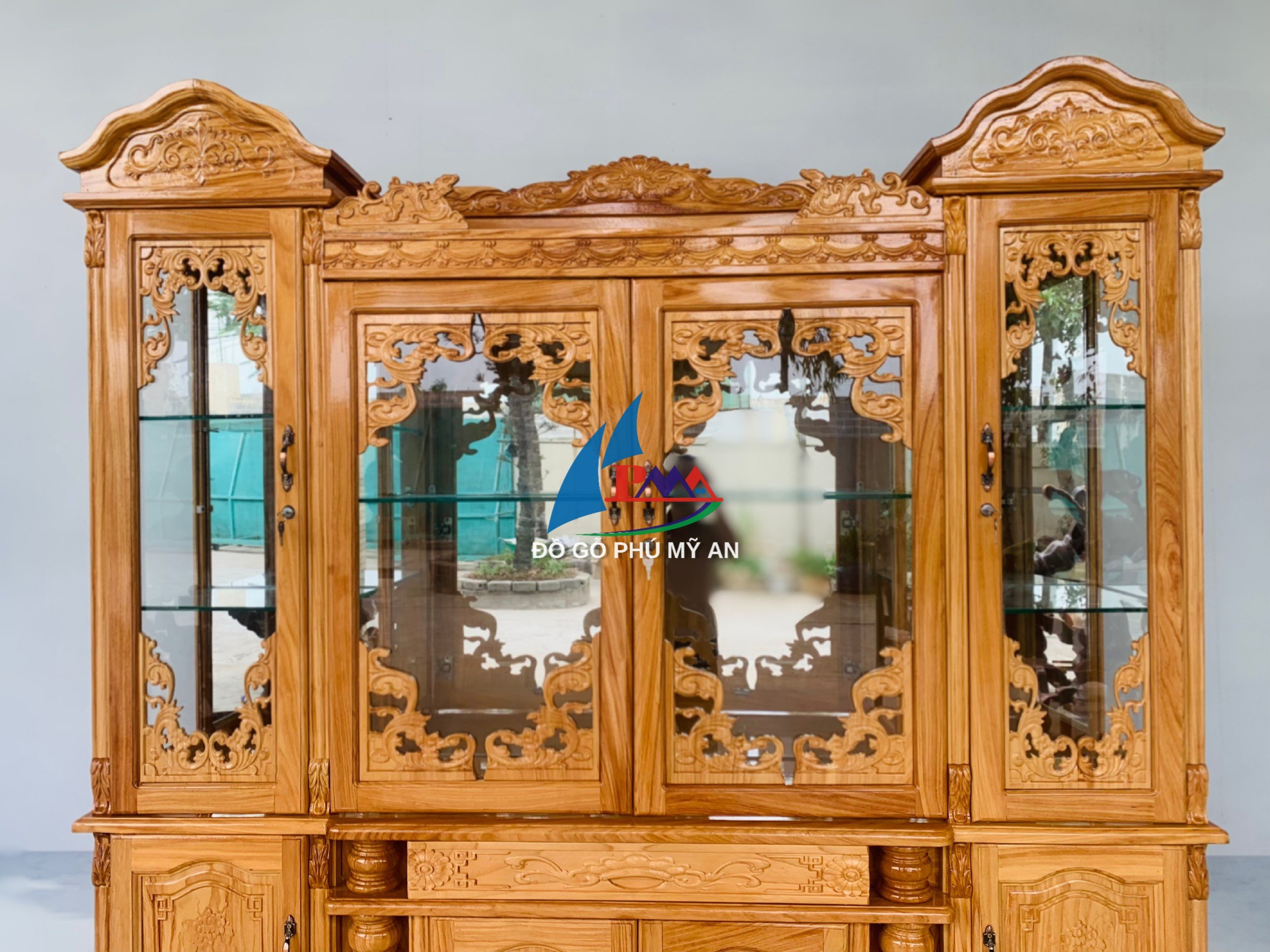 Alternative view of Kệ dàn gỗ gõ có cánh 2m hậu gõ