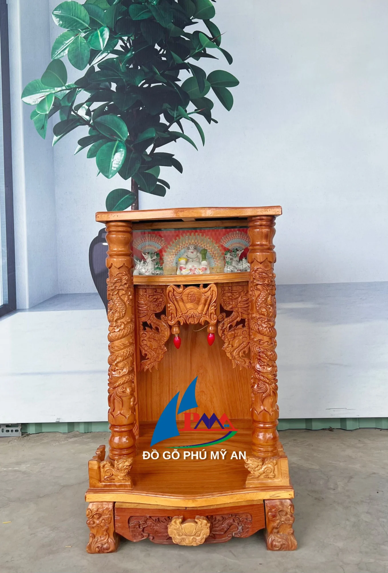 Trang thờ gỗ căm xe hộp đèn 50