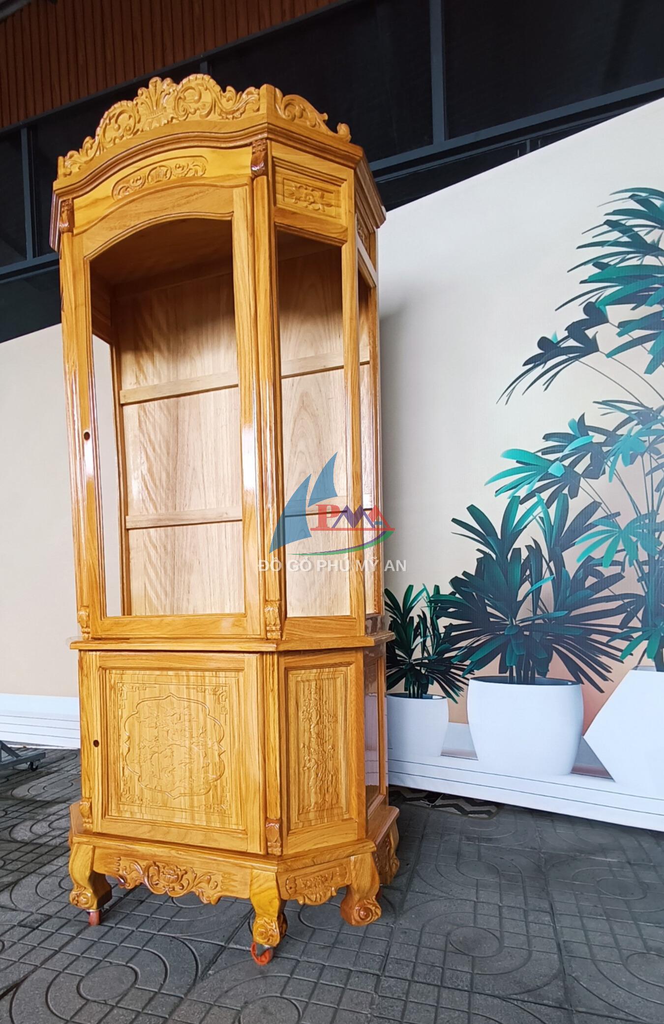 Alternative view of Tủ rượu gỗ gõ lục giác chân quỳ 1m