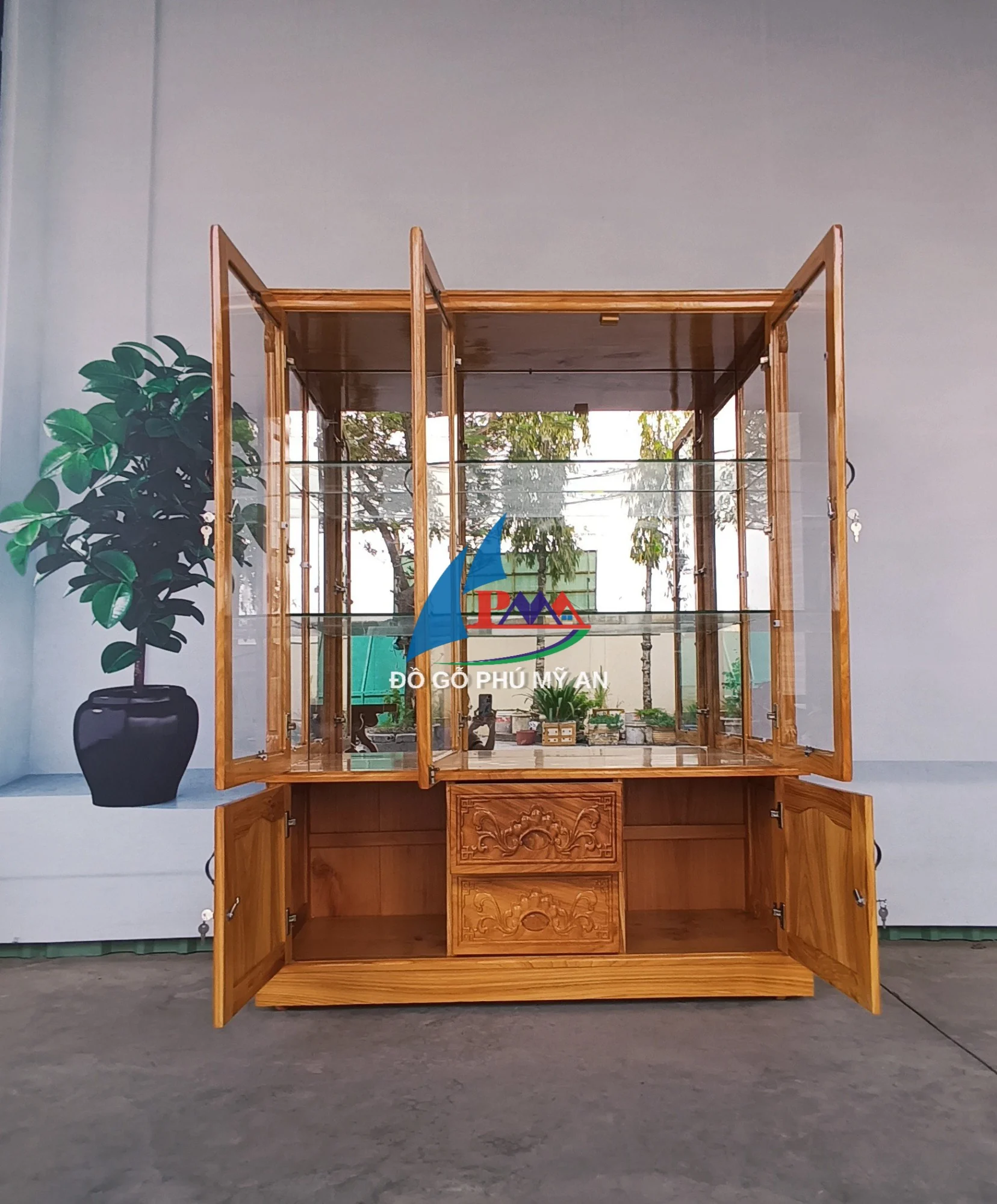 Alternative view of Tủ rượu gỗ gõ vuông 1m4