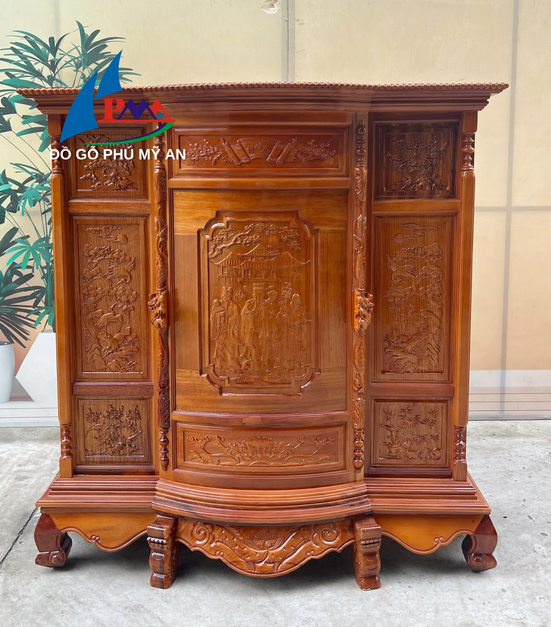 Tủ thờ căm xe 6 chân chạm