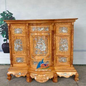 Tủ thờ gỗ gõ 1m8 cẩn hậu gõ