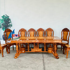 Bàn ăn căm xe vuông 8 ghế trụ sư tử