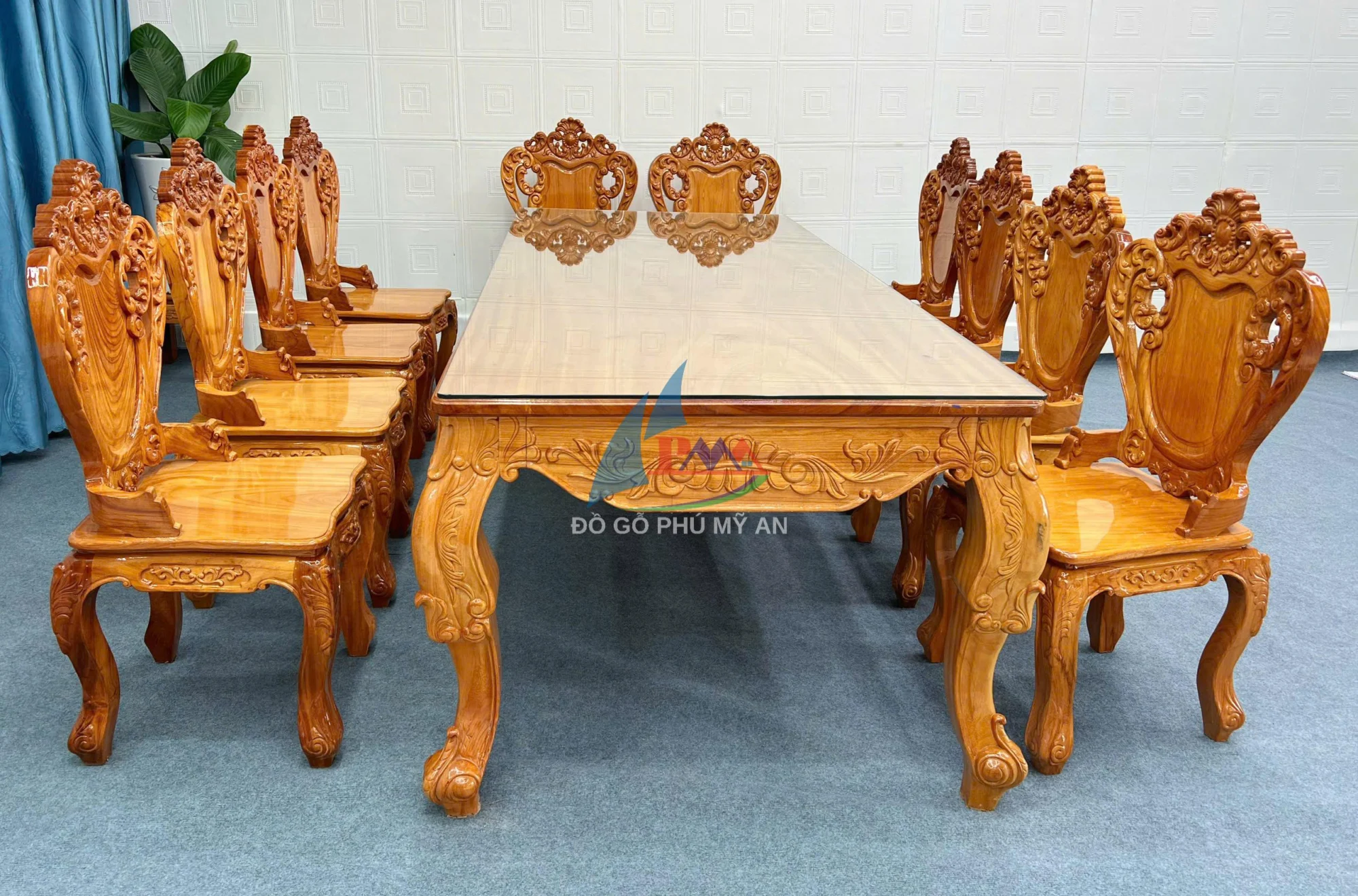 Bàn ăn gõ Luis 10 ghế