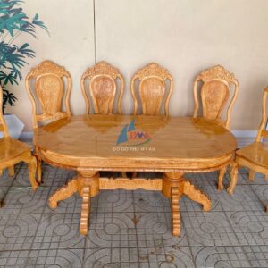 Bàn ăn gõ oval nhỏ