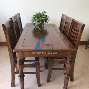 Bàn ăn sồi cao cấp chân khế 6 ghế