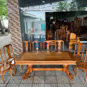 Bàn ăn căm xe bánh tây 8 ghế hoa mai