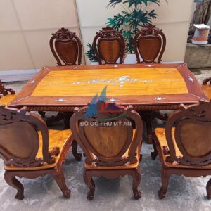 Bàn ăn căm xe bánh tây cẩn 8 ghế Luis