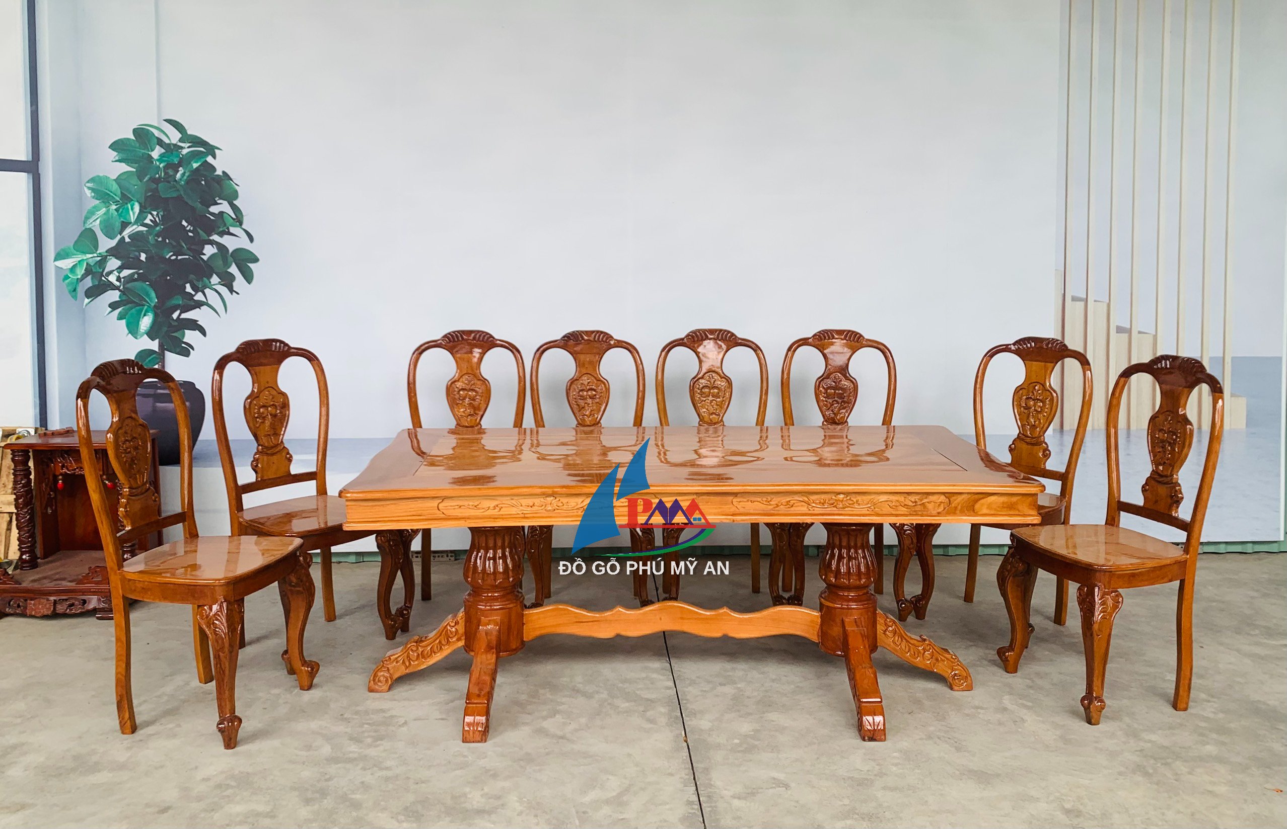 Alternative view of Bàn ăn căm xe bánh tây 8 ghế