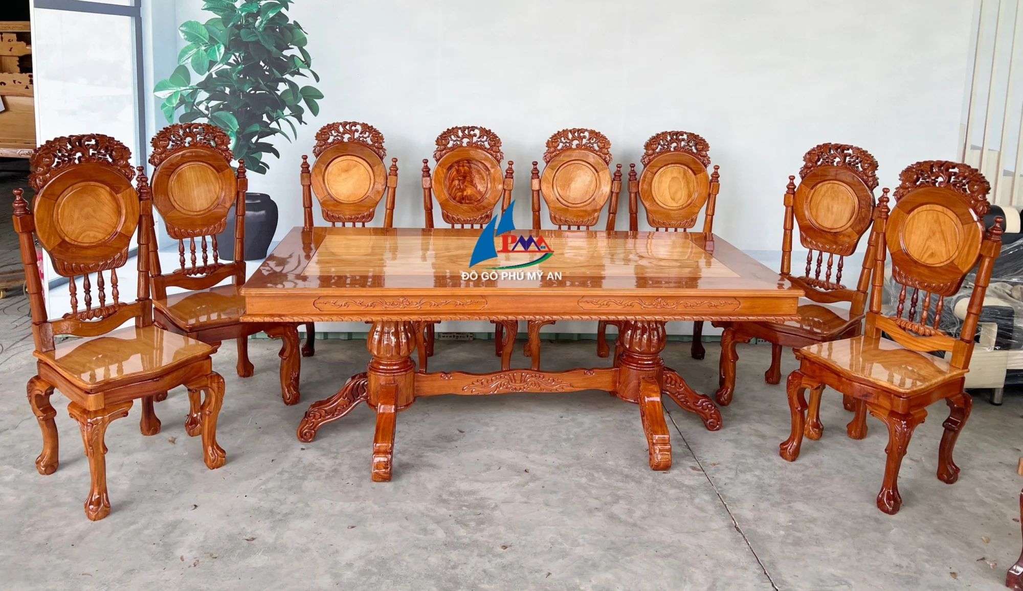 Bàn ăn căm xe vuông 8 ghế tướng