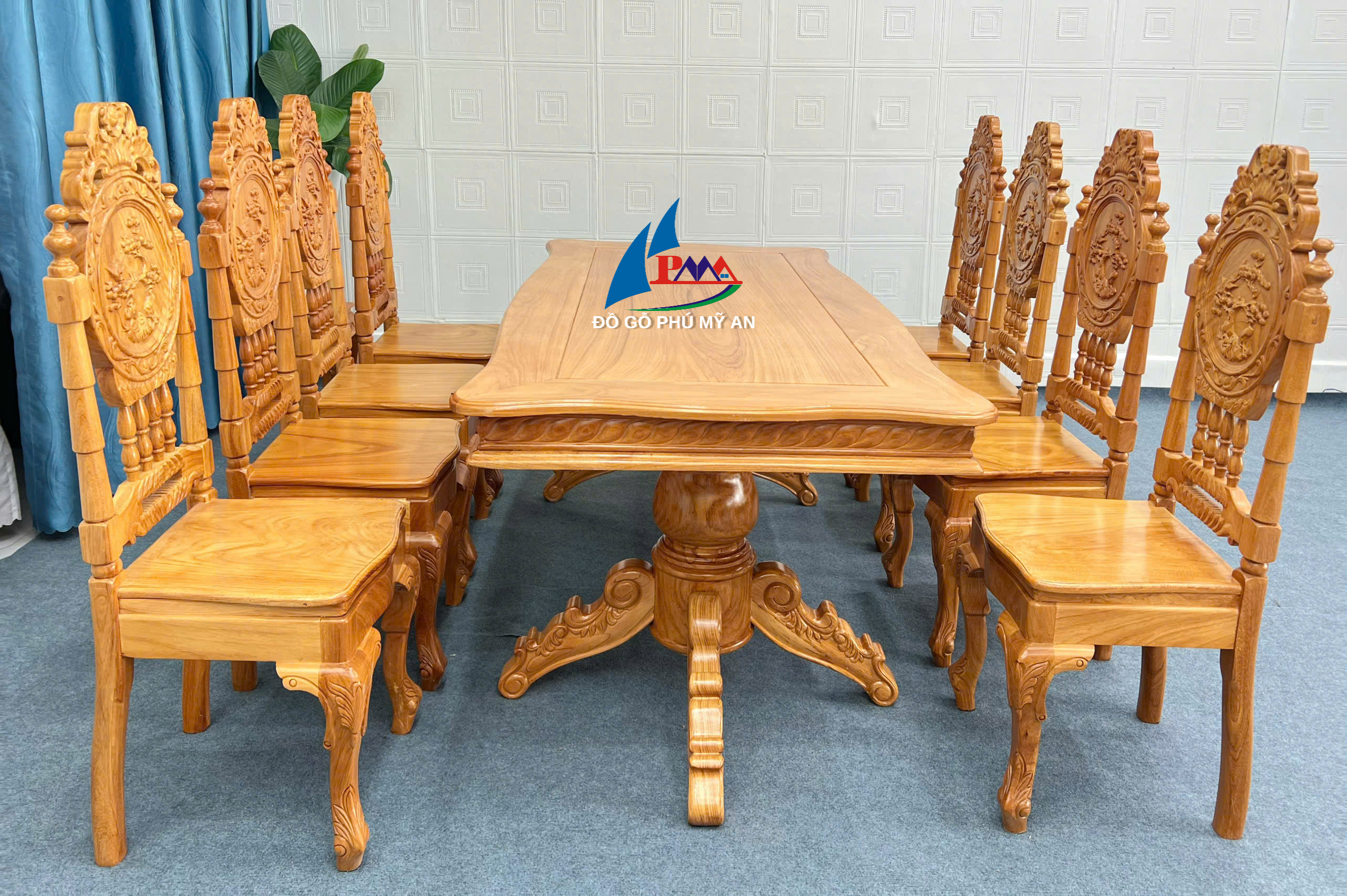 Bàn ăn gõ bánh tây 8 ghế tướng