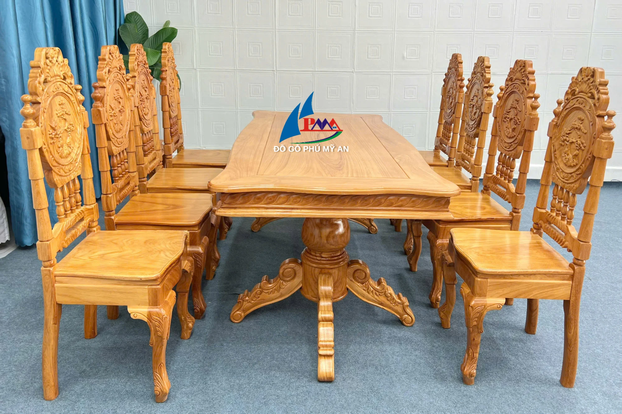 Bàn ăn gõ bánh tây 8 ghế tướng