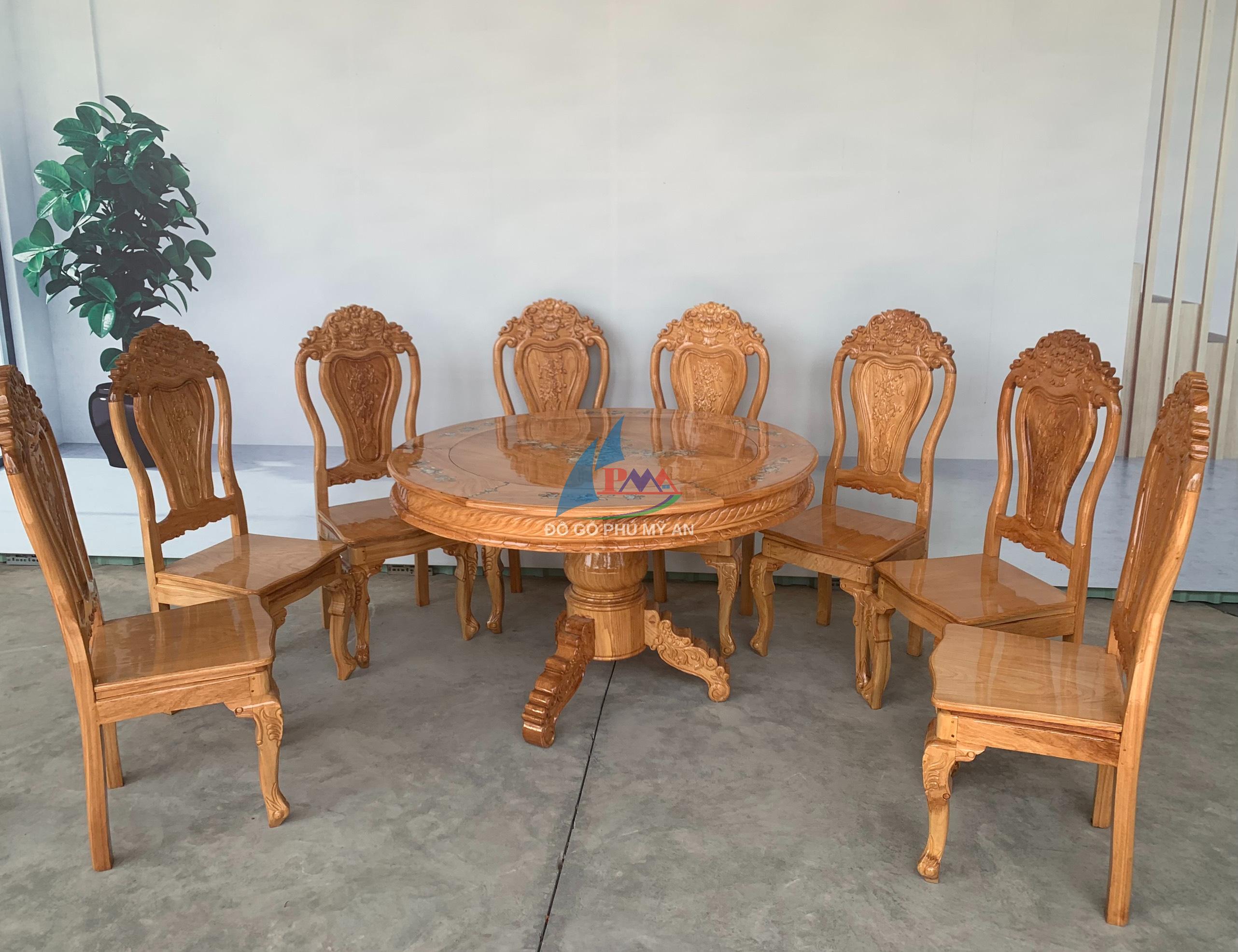 Alternative view of Bàn ăn gõ tròn 8 ghế cẩn