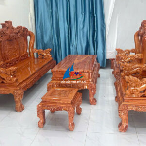 Salon phòng khách: Triện 12 gỗ Hương Đá Nghê Phượng